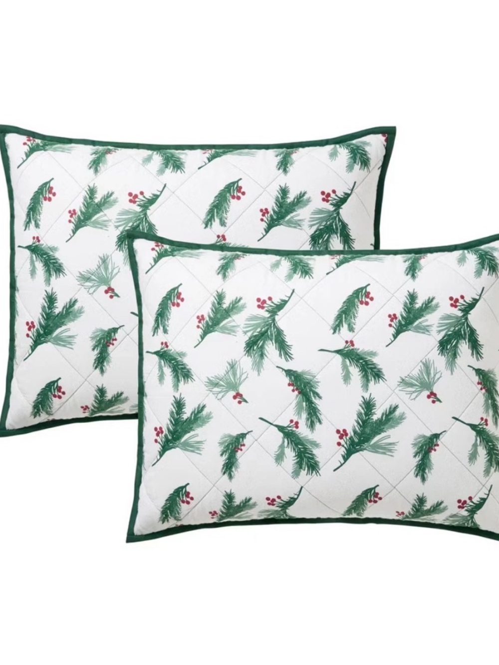 Festive Green and White Pine Branch Reversible Flannel Comforter Set ~ KING - Picture 4 of 8